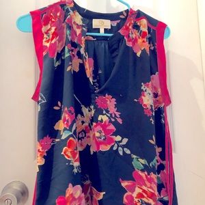 Collective Concepts Blue Blouse w/ Pink Flowers